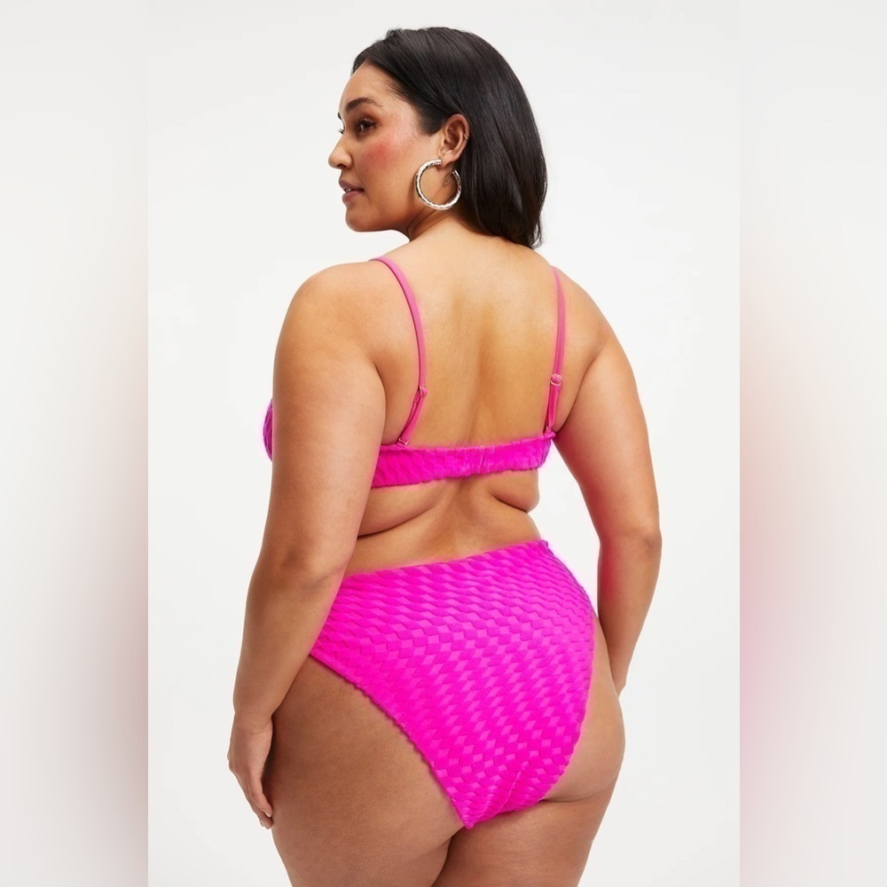 NWT Good American Jacquard Demi Top And Bottom Bikini in Pink - Picture 2 of 12